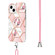 iPhone 15 Electroplating Splicing Marble Flower Pattern TPU Shockproof Case with Lanyard - Pink Flower