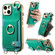 iPhone 15 Fashion Ring Card Bag Phone Case with Hang Loop - Green