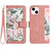 iPhone 15 Floral Pattern Leather Phone Case with Lanyard - Pink