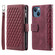 iPhone 15 Grid Texture Zipper Leather Phone Case with Lanyard - Wine Red