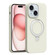 iPhone 15 Liquid Silicone MagSafe Metal Ring Holder Phone Case - White