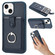 iPhone 15 Litchi Texture Drawing Card Bag Ring Holder Phone Case - Blue