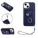 iPhone 15 Organ Card Bag Ring Holder PU Phone Case with Lanyard - Blue