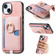 iPhone 15 Retro Cross Leather Ring Side Insert Card Bag MagSafe Phone Case - Pink