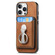iPhone 15 Retro Folding Ring Holder Card Bag MagSafe Phone Case - Brown