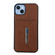 iPhone 15 Solid Color Metal Buckle Card Slots Bag Phone Case - Brown