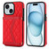 iPhone 15 Splicing Rhombic Texture Card Bag Phone Case with Long Lanyard - Red