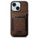 iPhone 15 Suteni H03 Litchi Leather Card Bag Stand Back Phone Case - Brown