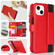 iPhone 15 Wristband Holder Zipper Purse RFID Leather Phone Case - Red