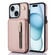 iPhone 15 YM006 Skin Feel Zipper Card Bag Phone Case with Dual Lanyard - Rose Gold