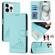 iPhone 15 Pro Max Cat Rat Embossed Pattern RFID PU Phone Case with Wrist Strap - Mint Green