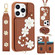 iPhone 15 Pro Max Crossbody Flower Pattern Leather Phone Case - Brown
