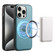 iPhone 15 Pro Max Denior Cowhide Texture Leather MagSafe Phone Case - Blue