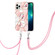 iPhone 15 Pro Max Electroplating Splicing Marble Flower Pattern TPU Shockproof Case with Lanyard - Pink Flower