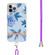 iPhone 15 Pro Max Flowers and Plants Series IMD TPU Phone Case with Lanyard - Blue Peony