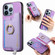 iPhone 15 Pro max Retro Magsafe Cross Leather Ring Holder Card Bag Phone Case - Purple