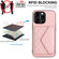 iPhone 15 Pro Max Rhombic Texture Card Bag RFID Phone Case with Long Lanyard - Rose Gold