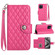 iPhone 15 Pro Max Rhombic Texture Flip Leather Phone Case with Lanyard - Rose Red