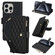 iPhone 15 Pro Max YM016 Rhombic Zipper Card Wallet Leather Phone Case with Lanyard - Black