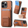 iPhone 15 Pro Carbon Fiber Card Bag Fold Stand Phone Case - Brown