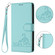 iPhone 15 Pro Cat Rat Embossed Pattern RFID PU Phone Case with Wrist Strap - Mint Green