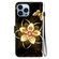 iPhone 15 Pro Crystal Texture Colored Drawing Leather Phone Case - Gold Flower