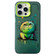 iPhone 15 Pro Double Layer Color Silver Series Animal Oil Painting Phone Case - Green Cat