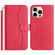 iPhone 15 Pro Dual-Folded S-shape Leather Phone Case - Rose Red