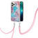 iPhone 15 Pro Electroplating Pattern IMD TPU Shockproof Case with Neck Lanyard - Milky Way Blue Marble