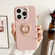 iPhone 15 Pro Litchi Texture Ring Holder Shockproof Phone Case - Pink