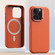 iPhone 15 Pro Metal Lens Frame Leather Magsafe Full Coverage Shockproof Phone Case - Orange