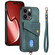 iPhone 15 Pro Retro Card Wallet Fold Leather Phone Case with Strap - Green