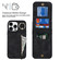 iPhone 15 Pro Retro Ring and Zipper RFID Card Slot Phone Case - Black