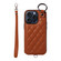 iPhone 15 Pro Rhombic Texture Card Bag Phone Case with Short Lanyard - Brown