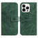 iPhone 15 Pro Skin Feel Sun Flower Embossed Flip Leather Phone Case with Lanyard - Green