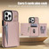 iPhone 15 Pro Three Fold Card Bag Phone Case with Long Lanyard - Rose Gold