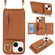 iPhone 15 Plus / 14 Plus Crossbody Zipper Wallet Ring Holder Litchi Leather Phone Case - Brown