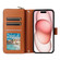 iPhone 15 Plus / 14 Plus Nine-card Slots Zipper Wallet Bag Leather Phone Case - Brown