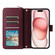 iPhone 15 Plus / 14 Plus Nine-card Slots Zipper Wallet Bag Leather Phone Case - Wine Red