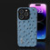 iPhone 15 Plus ABEEL Genuine Leather Ostrich Texture Phone Case - Blue