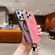 iPhone 15 Plus Bright Shadow Magsafe Discoloration Phone Case with Wrist Strap - Pink