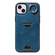 iPhone 15 Plus Calf Texture Card Slot Ring Holder Phone Case - Blue