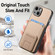 iPhone 15 Plus Carbon Fiber Card Bag Fold Stand Phone Case - Khaki
