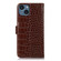 iPhone 15 Plus Crocodile Top Layer Cowhide Leather Phone Case - Brown
