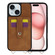 iPhone 15 Plus Crossbody Skin Card Bag Lanyard Phone Case - Brown
