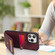 iPhone 15 Plus Crossbody Skin Card Bag Lanyard Phone Case - Red