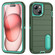 iPhone 15 Plus Defender Gen2 Rugged PC + Silicone Phone Case with Holder - Dark Green+Cyan