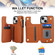iPhone 15 Plus Double Flap Zipper RFID Leather Phone Case with Short Lanyard - Brown