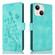 iPhone 15 Plus Dreamy Butterfly Love Flower Embossed Leather Phone Case - Green