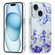 iPhone 15 Plus Electroplated Symphony Phone Case - White Blue Flower